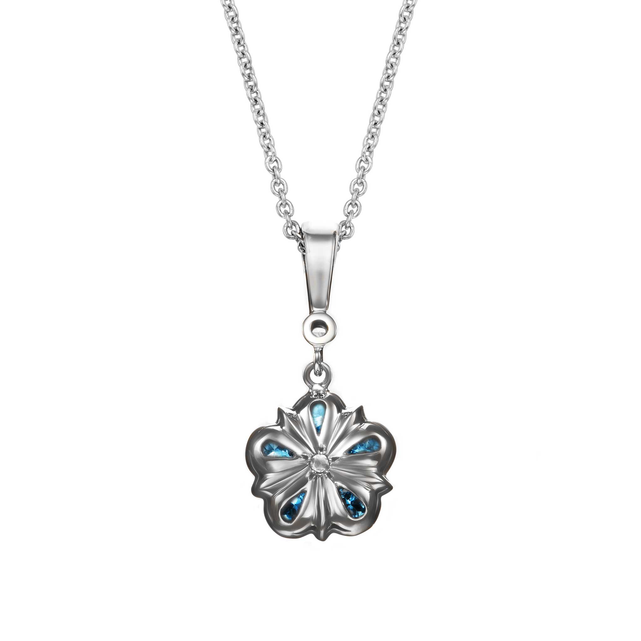 Aquamarine and Diamond Platinum Rose Pendant